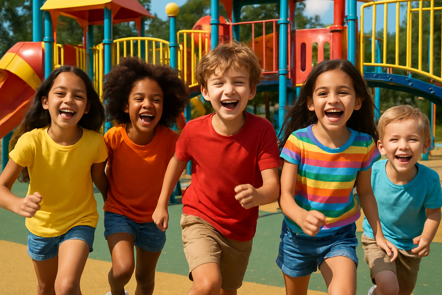 5 Kids playing around with happiness, attractive 
